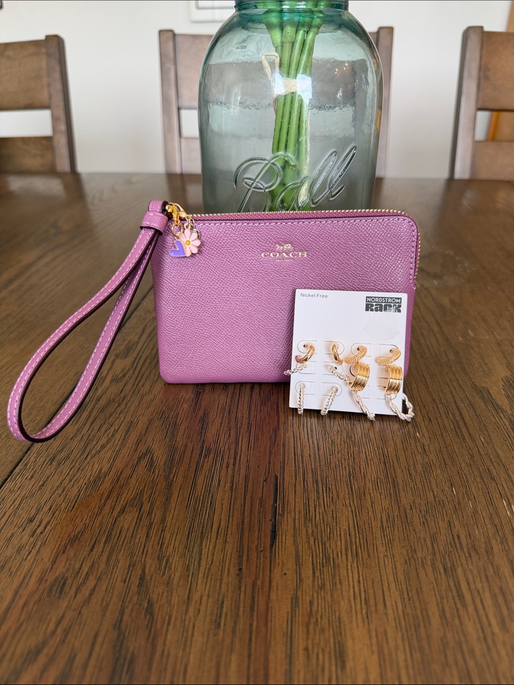 **ITEM BUNDLE** Coach Pink Pebbled Leather Wristlet, earrings and charm!! - Picture 8 of 8